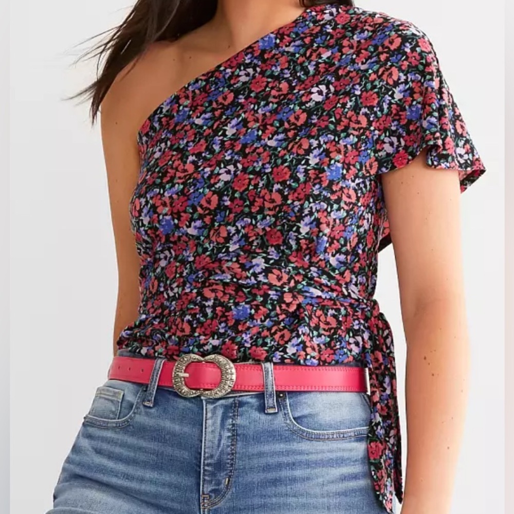 2/$28 Buckle Willow And Root Floral Off The Shoulder Side Tie Blouse  Medium NWT